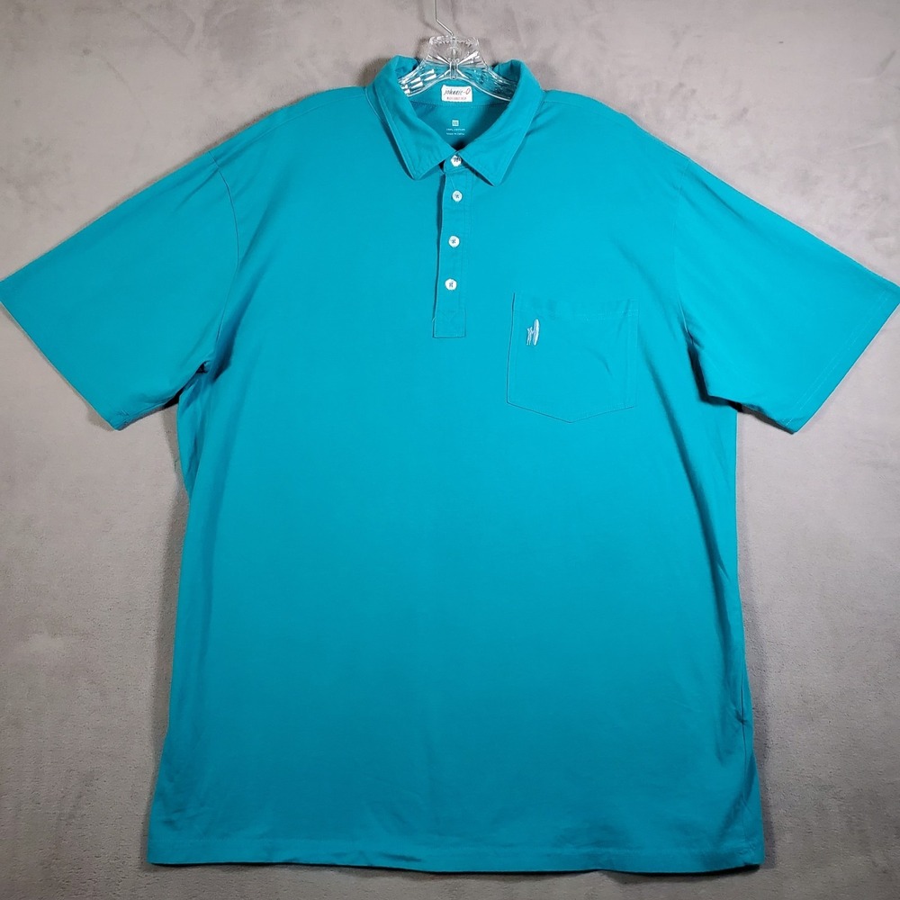 Johnnie-O Polo Shirt Mens XXL Lagoon Blue Cotton Pocket Surf Logo Stretch Preppy
